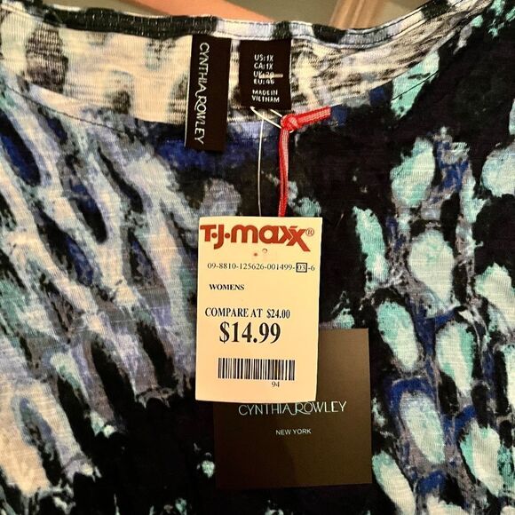 NEW Cynthia Rowley 1XL Top Tunic Animal Print Blue White NEW - Picture 5 of 13